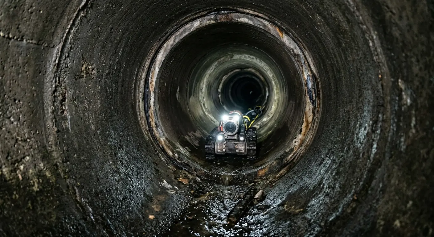 Robotic sewer camera inspecting pipe interior for Drain Snake Service in St. John